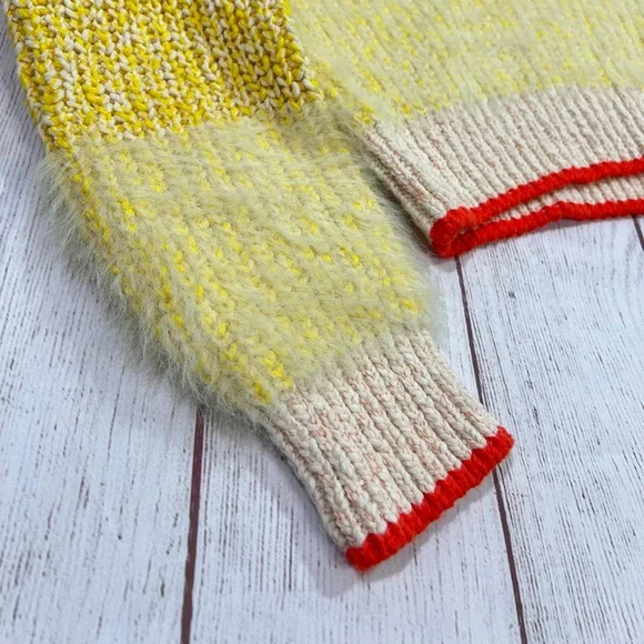 Free People Sunbrite Sweater - Small - women's fuzzy knit yellow cream pullover - Picture 6 of 15